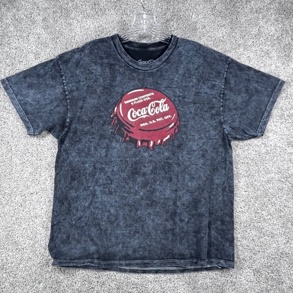 Coca-Cola Mens XL Acid Wash Charcoal Gray Bottle Cap Graphic T-Shirt Mad Engine